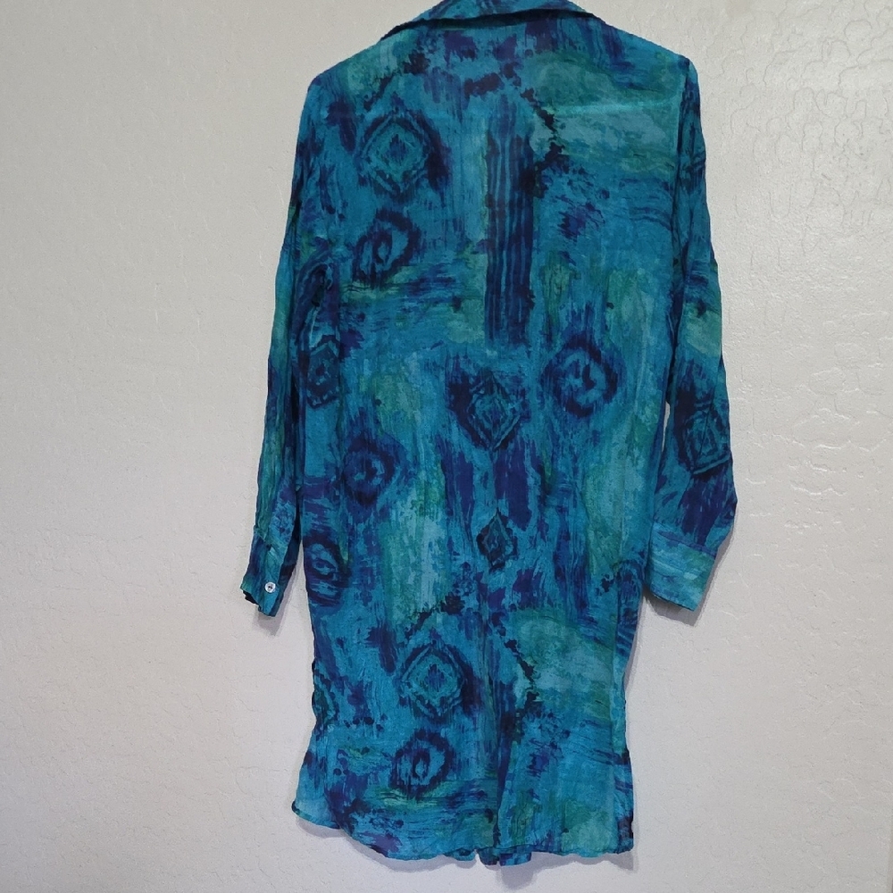 Chico's Teal & Turquoise Patterned Button-Front S… - image 8